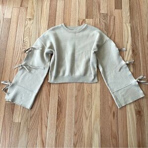Cream Bow Sleeve Cropped Knit Sweater Womens Small Balletcore Coquette